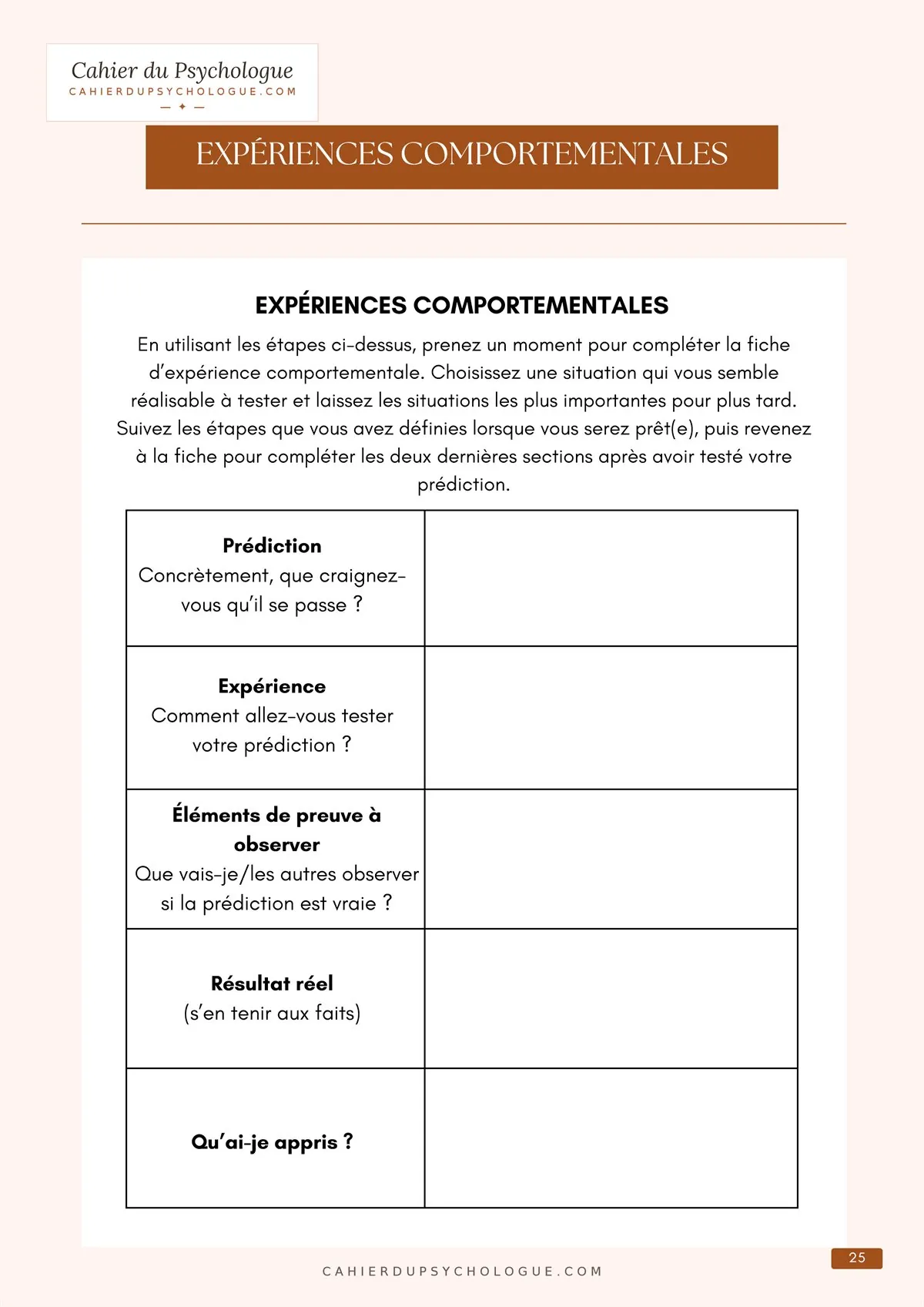 Feuille d'auto-observation de l'anxiété