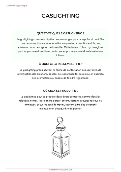 Fiches thérapeutiques gaslighting — aperçu du cahier PDF