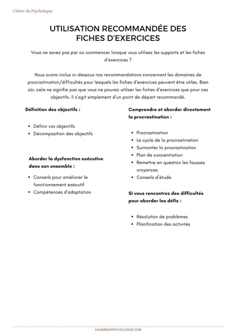 Fiches procrastination — aperçu du cahier PDF