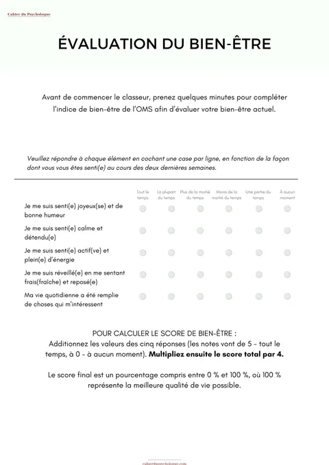 Feuilles TCC pour la dépression — aperçu du cahier PDF