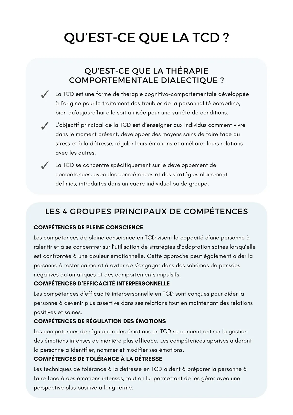 Vue d'ensemble des quatre modules TCD