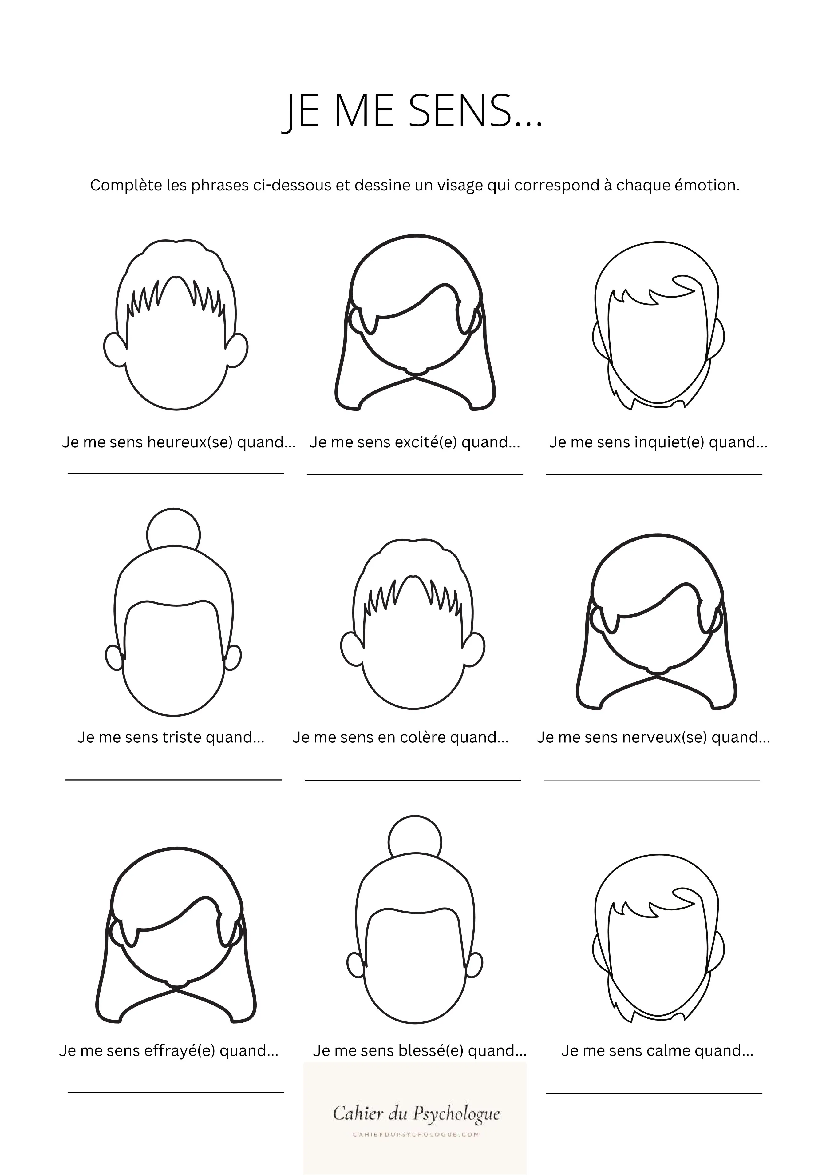 Fiche Je me sens — visages à compléter